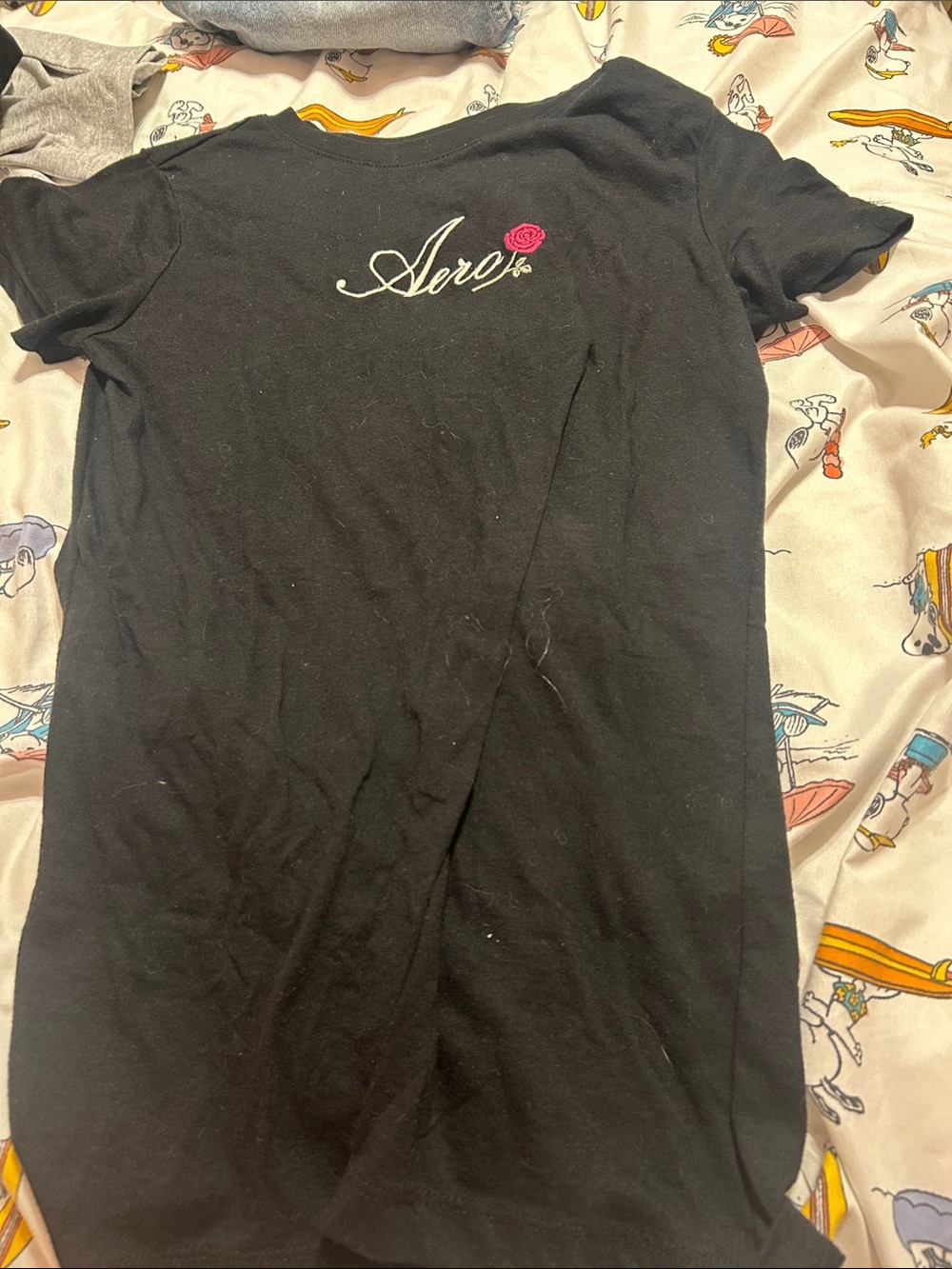 Aeropostale Black Short Sleeve Tee with Pink Rose Accent